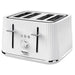4-slice fluted white toaster with extra-wide slots and chrome accents

