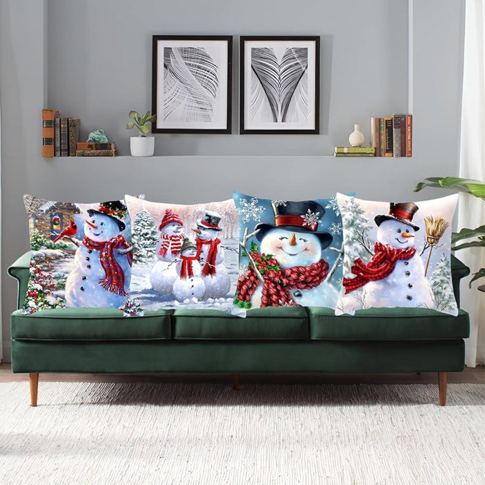 4 Pcs Christmas Cushion Cover Snowman Pillow Case Home Sofa Throw Decor Xmas 18"