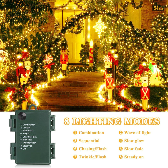 Christmas Lights 40M 300 LED Battery Fairy String Outdoor Timer 8 Modes W/White