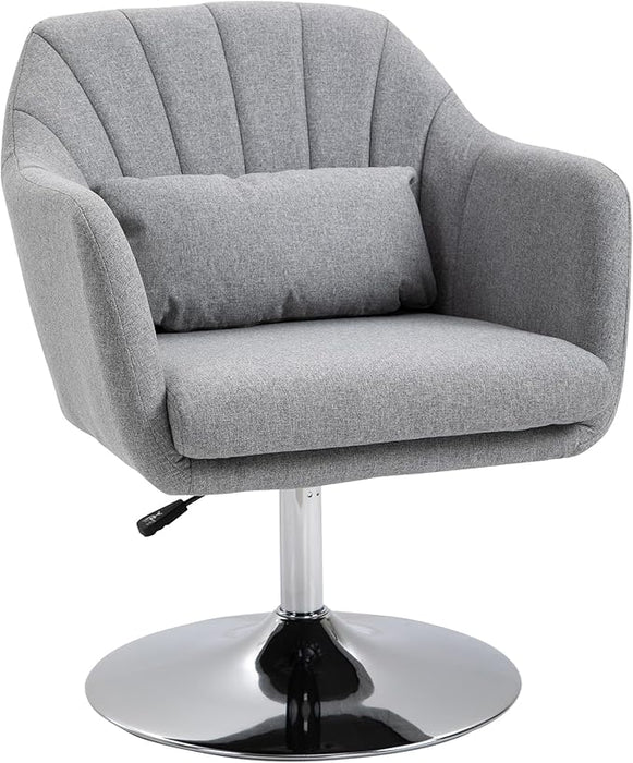 Retro Linen Swivel Tub Chair – Adjustable 360° Accent Seat with Steel Frame & Cushion (Light Grey)