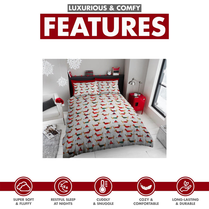 Xmas Duvet Quilt Cover Pillowcase Soft Reversible Printed Bedding Set All Size