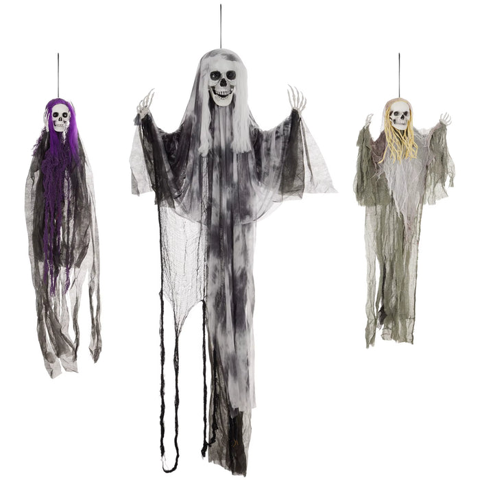 Set of 3 Hanging Skeleton, Flying Ghost Halloween Decorations