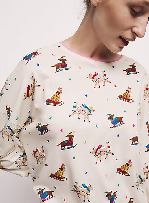 Ladies Ex M&S Pure Cotton Printed Festive Christmas Pyjama Set S M L XL