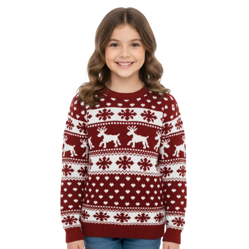 Kids Rudolph Christmas jumper with knitted reindeer and pom-pom nose