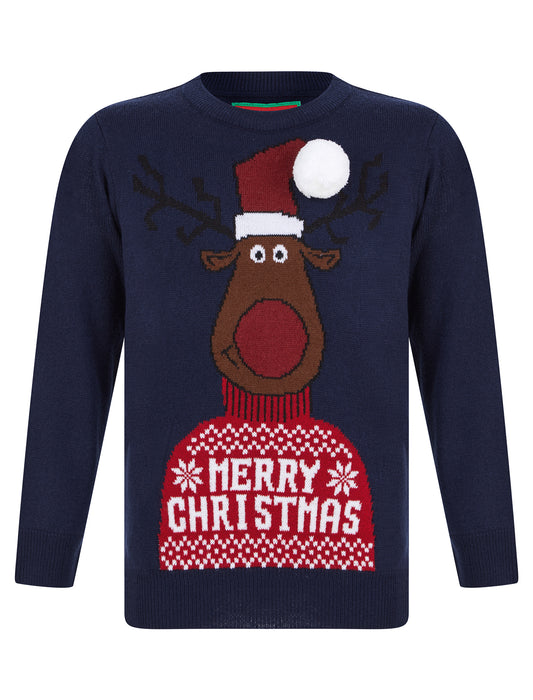 Kids Boys Christmas Jumper Reindeer 3D Pom-Pom Xmas Sweater Pullover Novelty