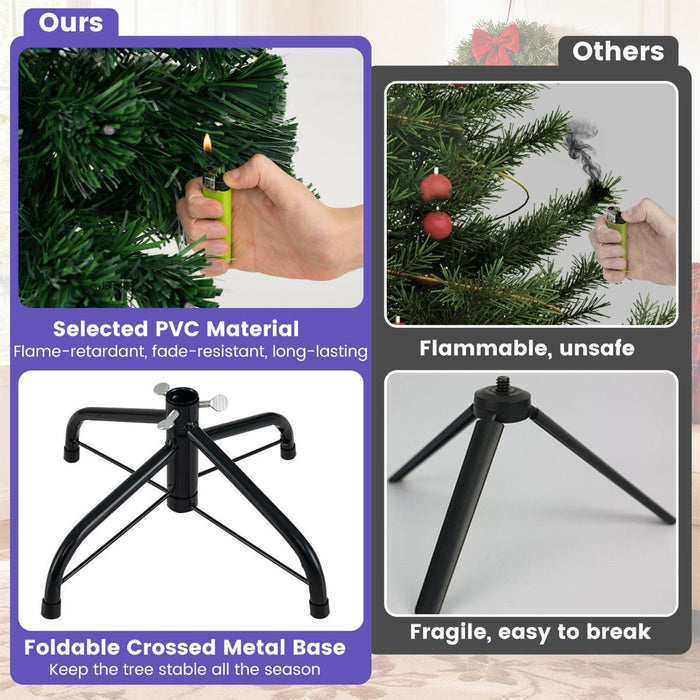 93 CM Pre-Lit Artificial Christmas Tree Xmas Tree with Multicolored Optical Fibers