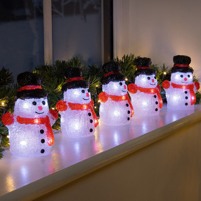 Christow Acrylic LED Snowman Small Christmas Decorations Indoor Outdoor 5Pc Set