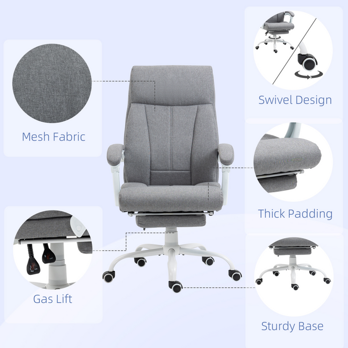 Vinsetto Grey Office Chair – 155° Reclining Fabric Desk Chair with Footrest & Height Adjustment