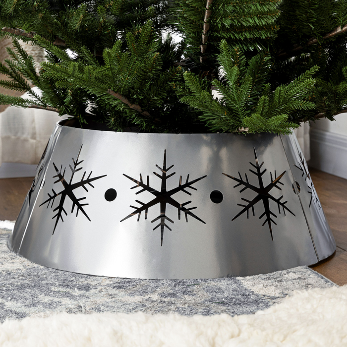 Tree Collar – Silver Steel Snowflake Pattern Stand Cover - Samanta Factory