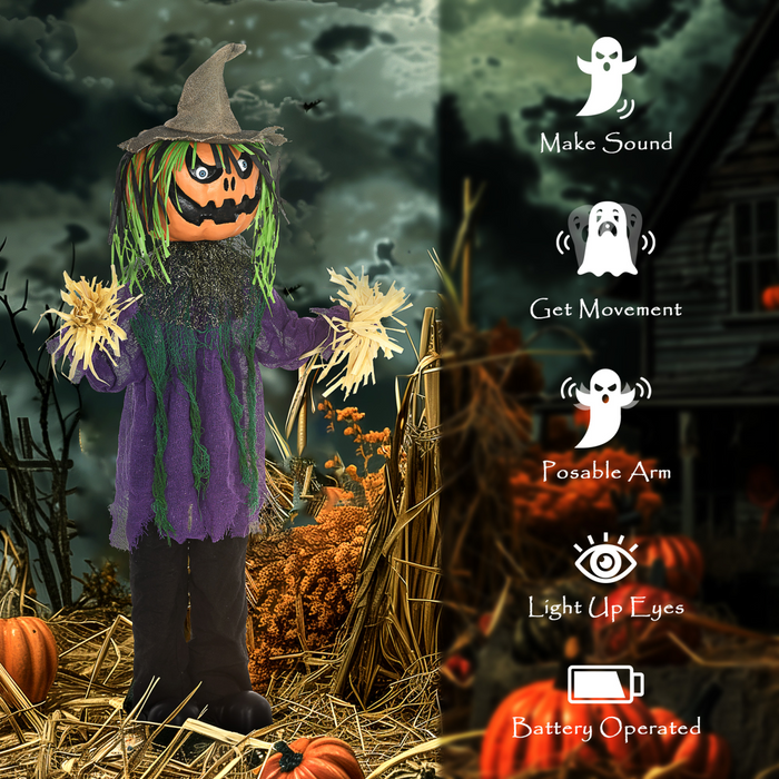 Halloween Pumpkin Scarecrow Animatronic – Touch & Sound Activated with Glowing Red Eyes - Samanta Factory