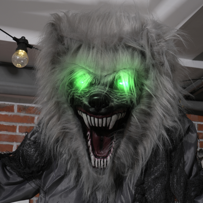 Halloween Animatronic Skeleton Werewolf – Motion-Activated Green-Eyed Decor - Samanta Factory