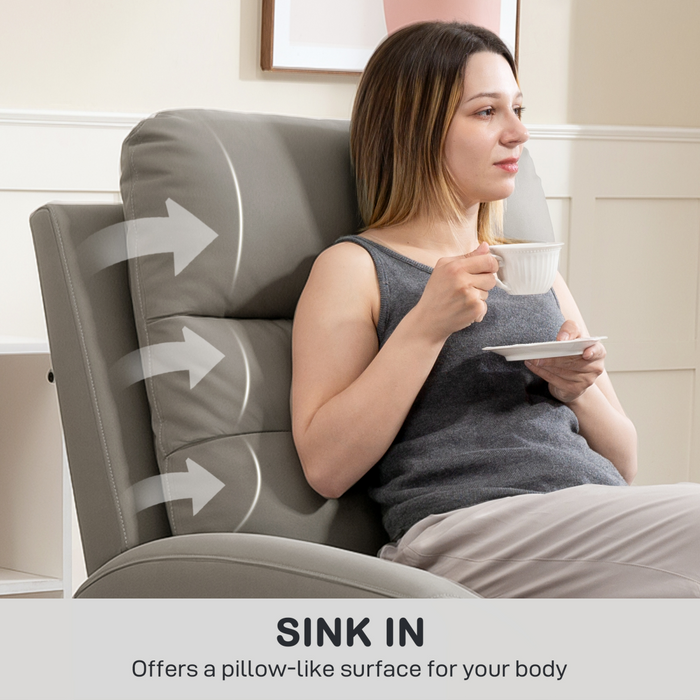 Grey Recliner Armchair – Manual 145° Reclining Chair with Footrest & Overstuffed Cushioning