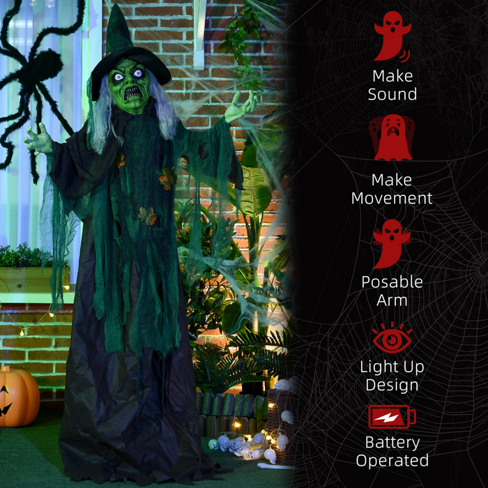 Talking Halloween Witch Animatronic – Bendable Arms with LED Eyes & Colourful Lights