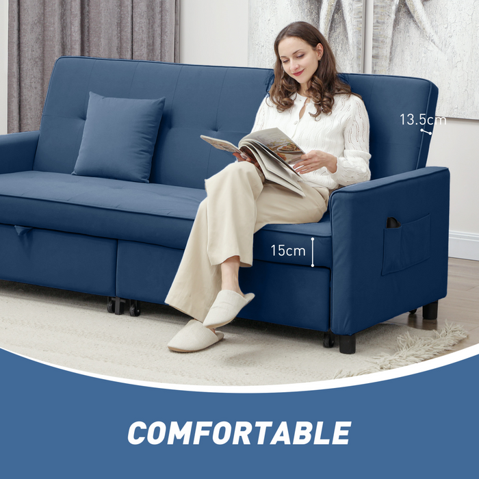 Convertible Velvet Sofa Bed – 3-Position Reclining with Pillows
