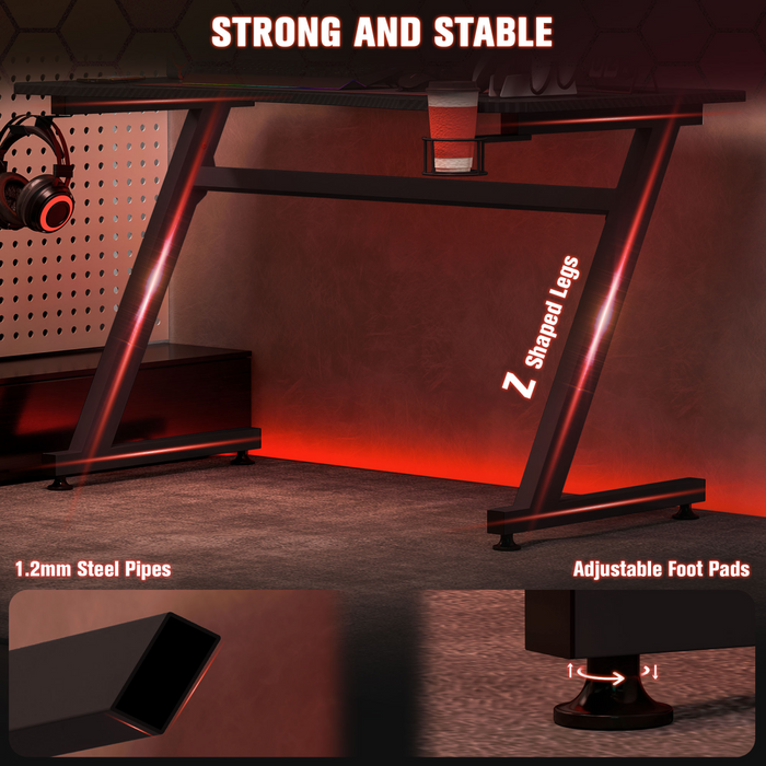 Gaming Desk Steel Frame – Z-Shape Base with Cup & Headphone Holder