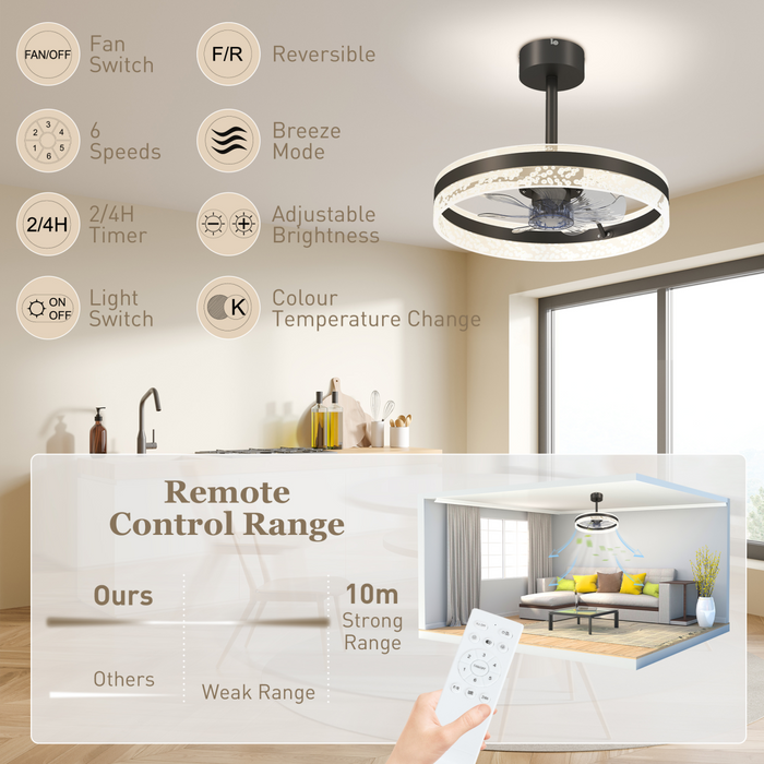 Modern LED Ceiling Fan with Remote – 6-Speed, Reversible Motor & Adjustable Light Modes