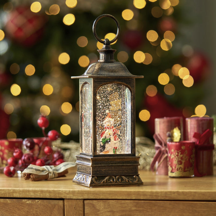 Light up Santa Christmas lantern snow globe with swirling glitter