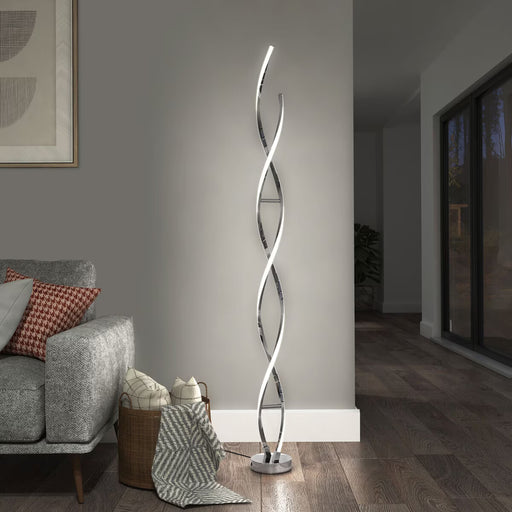 Minimalist chrome LED floor lamp with adjustable dimming control for modern indoor décor

