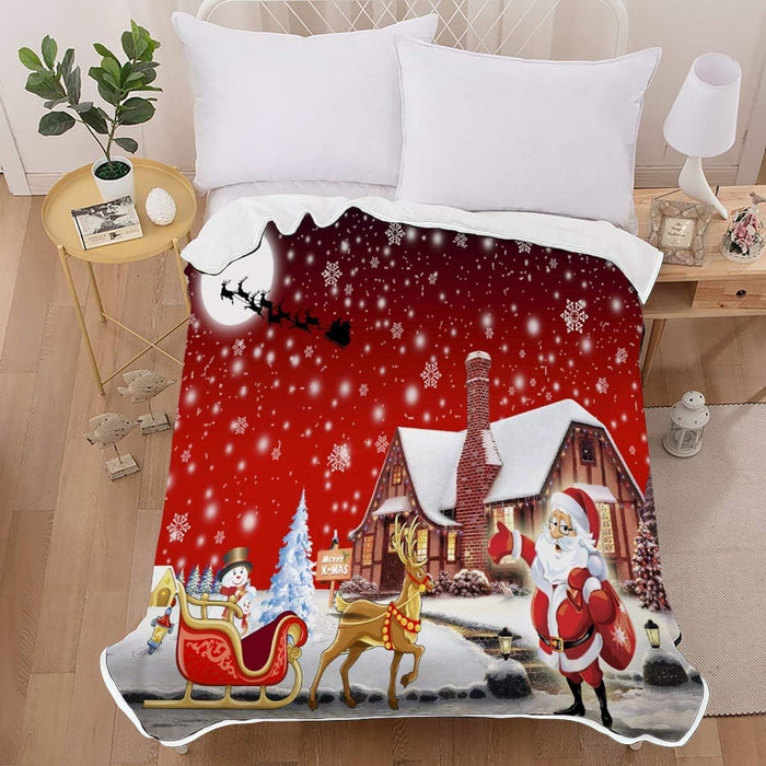 Merry Christmas Soft Blanket Fleece Sofa Bed Faux Fur Throws Single Double Size