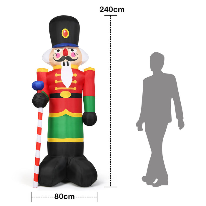 2.4M Inflatable Christmas Nutcracker Soldier with 3 LED Lights and Candy Scepter