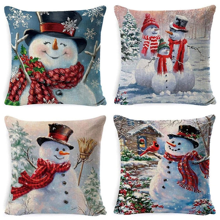 4 Pcs Christmas Cushion Cover Snowman Pillow Case Home Sofa Throw Decor Xmas 18"