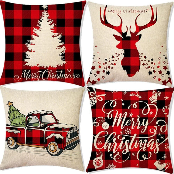 4-Pack Vintage Christmas Throw Pillow Covers Cushion Home Decor UK Stock