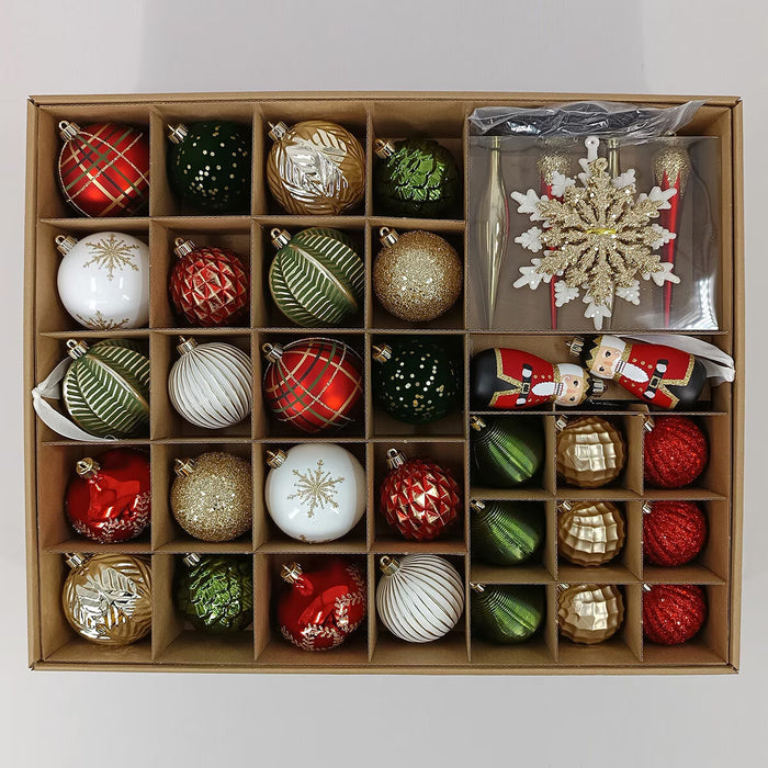 Shatterproof Christmas ornament set with 80 baubles and 100 hooks