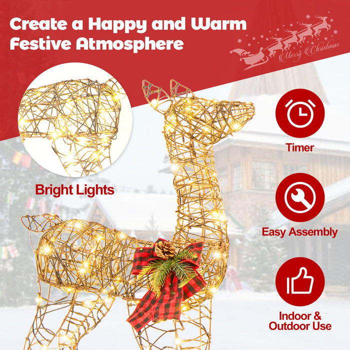 2-Piece Reindeer Family Set with 230 LED Lights and Ground Stakes