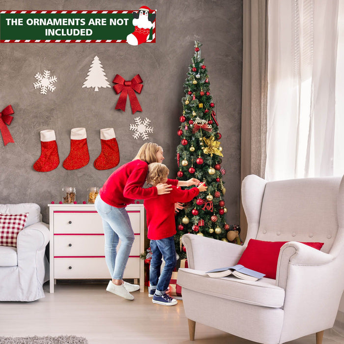 7 FT Pre-Lit Half-Shape Christmas Tree with 403 Branch Tips and 150 LED Lights