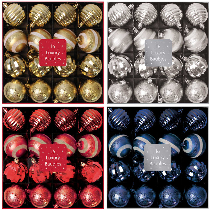 16 Luxury Shatterproof Baubles Christmas Tree Decorations 60Mm Glitter Metallic