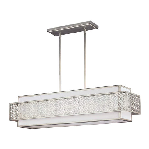  Kenney mid-century modern ceiling light in Sunrise Silver with geometric frame and linen shade.

