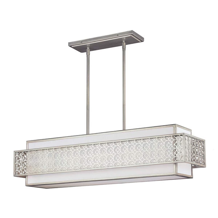  Kenney mid-century modern ceiling light in Sunrise Silver with geometric frame and linen shade.
