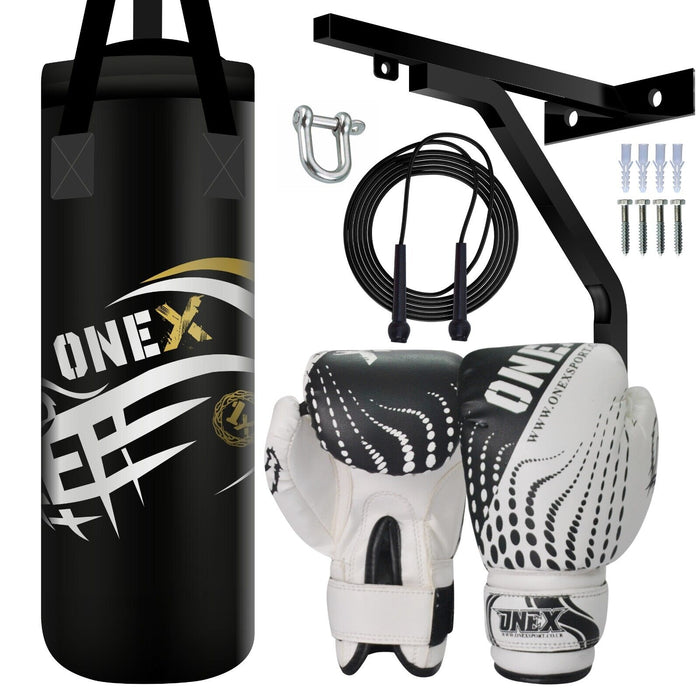 2FT kids boxing punch bag set with red gloves, wall bracket, and skipping rope for junior training

