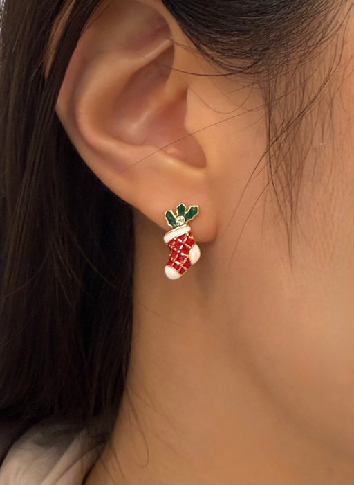 Christmas socks cubic earrings-1
