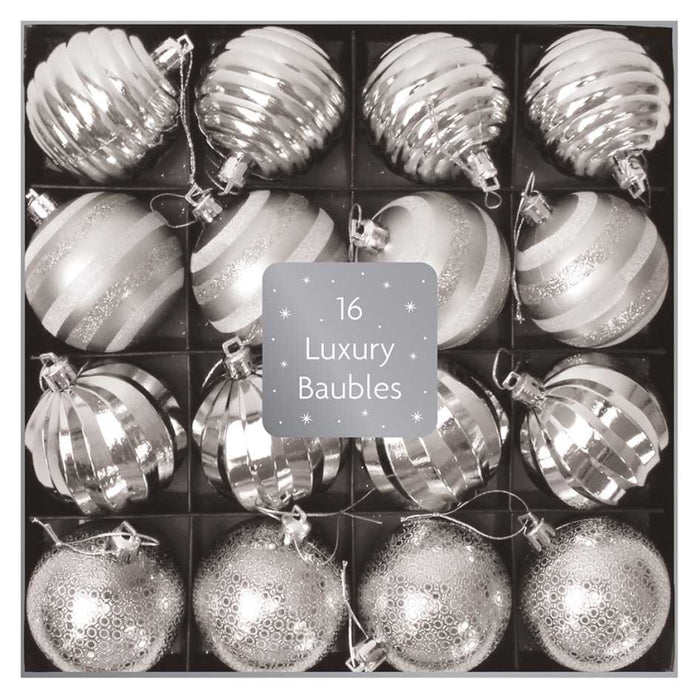 16 Luxury Shatterproof Baubles Christmas Tree Decorations 60Mm Glitter Metallic