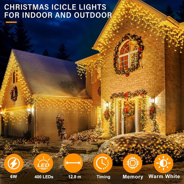 400 LED Icicle Lights 17M Super Bright Christmas Snowing Effect Outdoor Light UK
