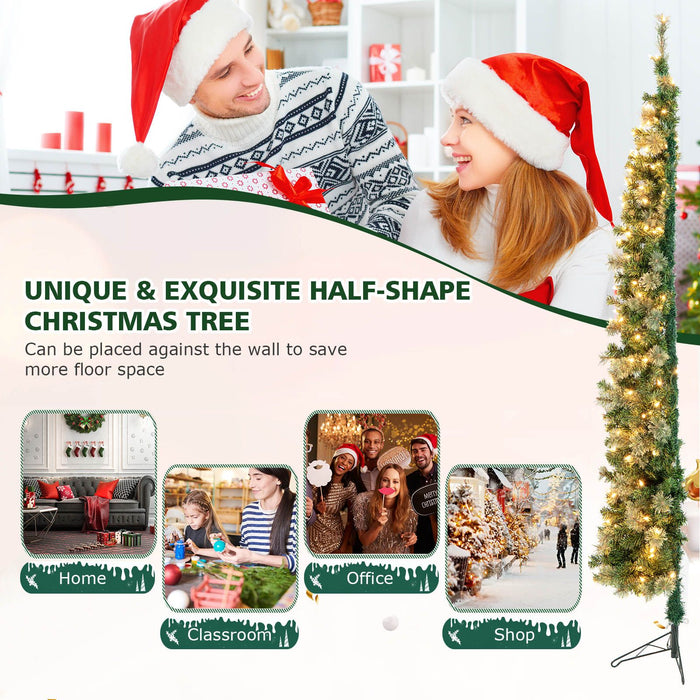 7 FT Pre-Lit Half-Shape Christmas Tree with 403 Branch Tips and 150 LED Lights