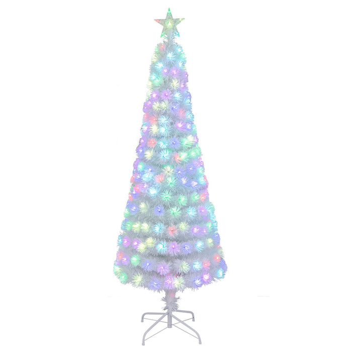 150/180CM Artificial Xmas Tree Pencil Tree with Treetop Star and 7 Lighting Modes