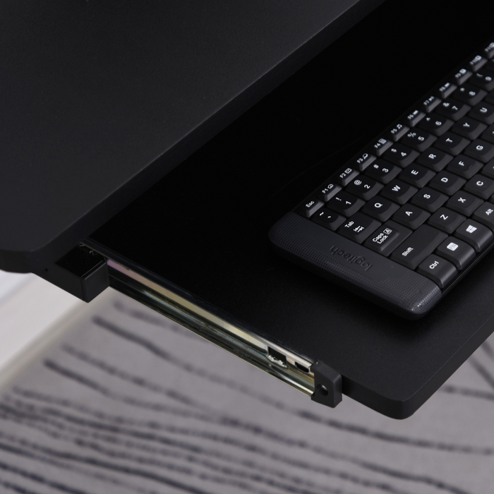 L-Shaped Corner Desk – Space-Saving Design with Keyboard Tray & Removable CPU Holder