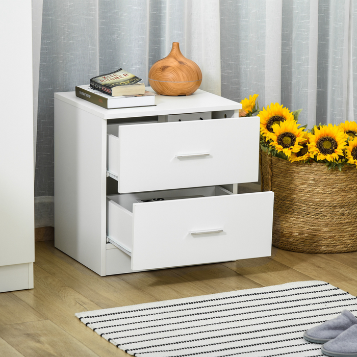 2-Drawer Bedside Table – White Nightstand with Storage for Bedroom & Living Room