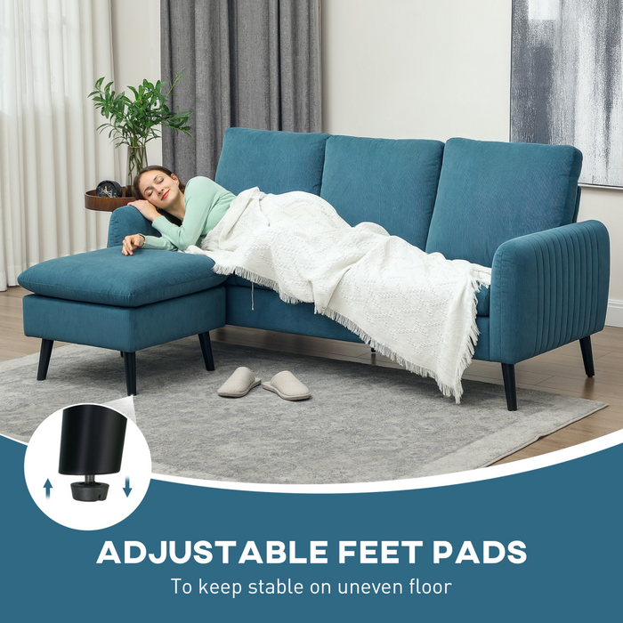 3-Seater Corduroy Sofa – Modular Chaise Lounge with Adjustable Legs & Plush Foam Comfort
