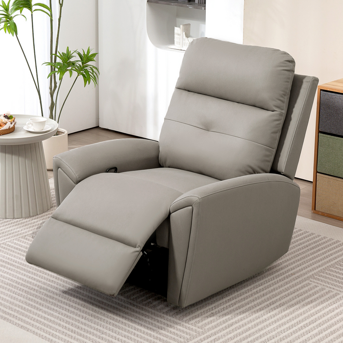 Grey Recliner Armchair – Manual 145° Reclining Chair with Footrest & Overstuffed Cushioning