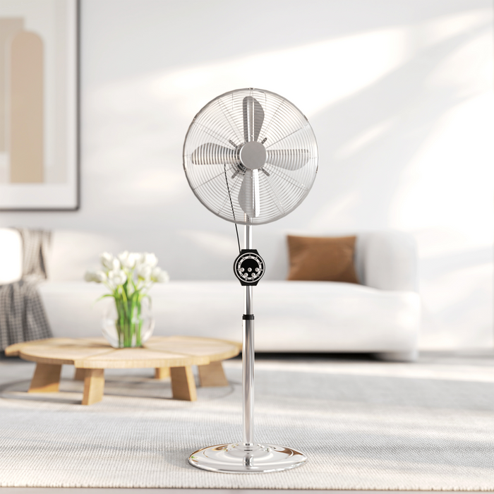 Metal Pedestal Fan – Oscillating Cooling with Adjustable Height & Timer