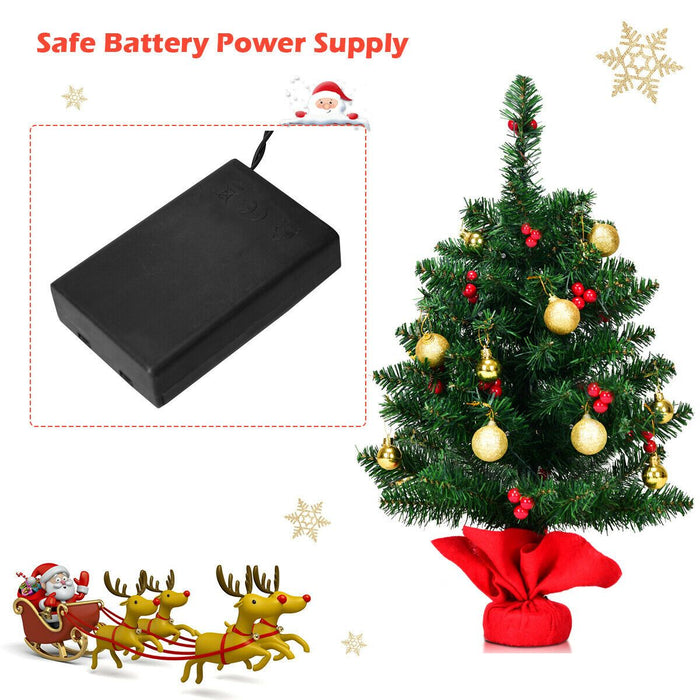 2FT 60Cm PVC Artificial Christmas Tree with LED Lights