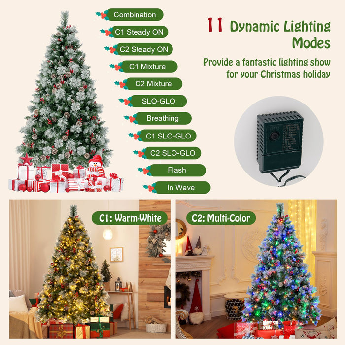 Pre-Lit Artificial Christmas Tree with 11 Lighting Modes and 350 LED Lights