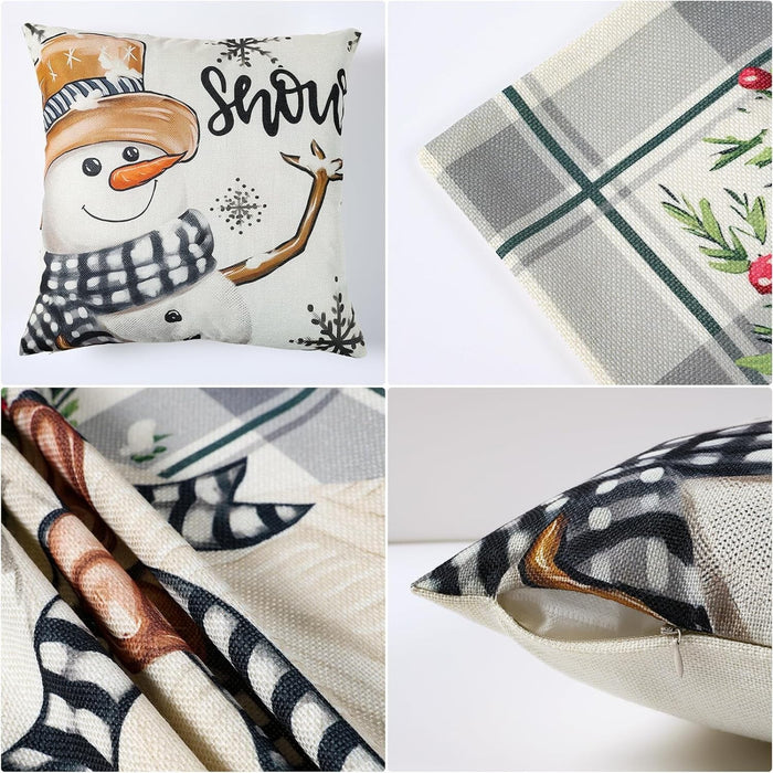 4-Pack Vintage Christmas Throw Pillow Covers Cushion Home Decor UK Stock