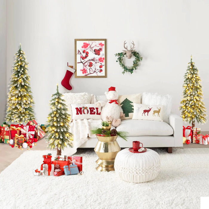 Artificial Xmas Tree Set of 3 with PVC Branch Tips and Warm White LED Lights