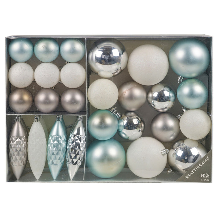 31 Pc Christmas Tree Decoration Baubles Set Shatterproof Ornament Xmas Festive