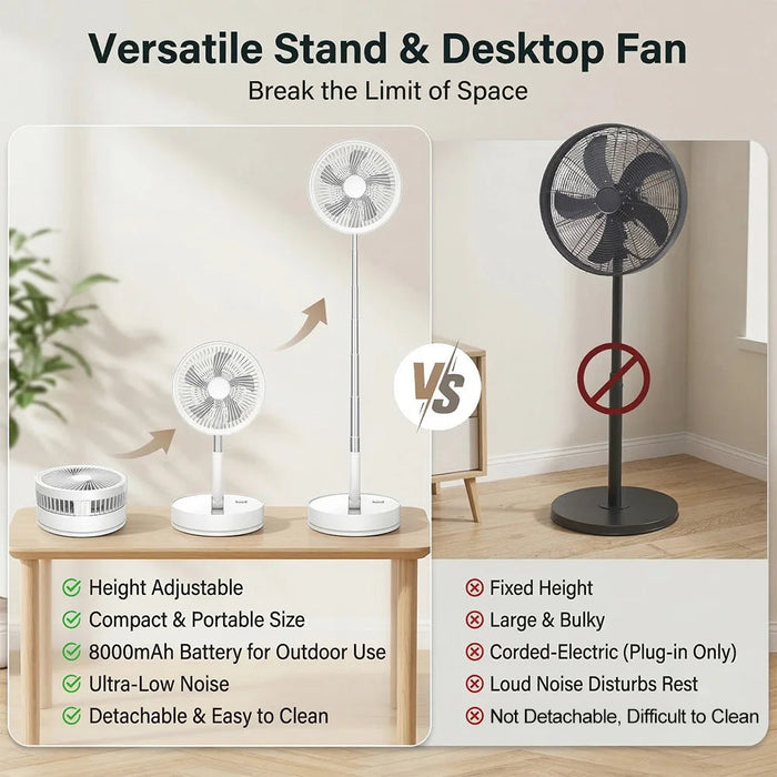 Portable Tower Fan – Foldable Height-Adjustable USB Rechargeable with Remote Control SF