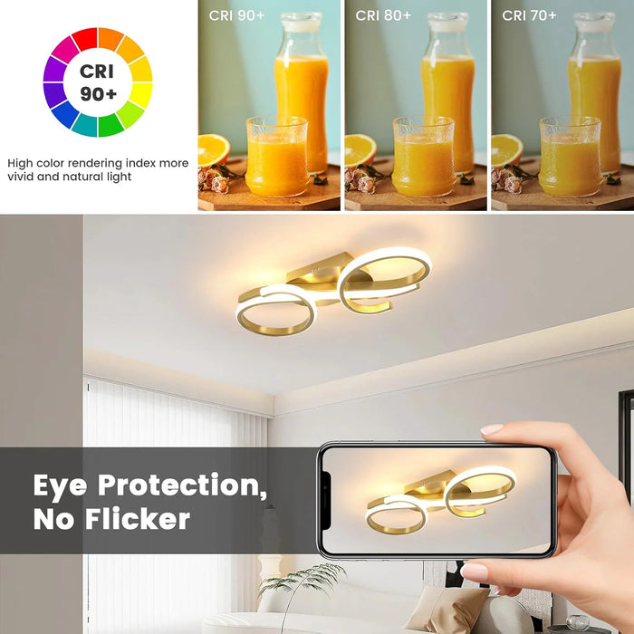 Modern Ceiling Light – 36W Gold Surface-Mounted Fixture with Warm White LED